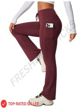 Fleece Lined Thermal Flare Leggings High Rise Yoga Pants with Pockets